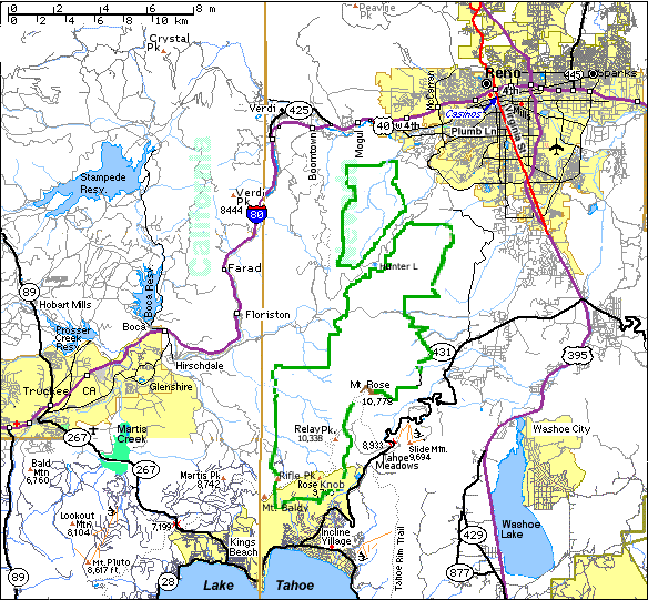 I80 Reno, Truckee, Hunter Lake, Verti Peak, Crystal Peak, Stampede Reservoir, Boca Reservoir, Prosser Creek Reservoir, Mt. Rose, Slide Mtn.